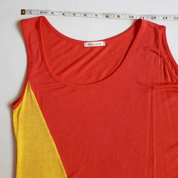 TEA N ROSE Asymmetrical Sleeveless Tank Top Colorblock Coral Orange Yellow Green - Picture 5 of 14